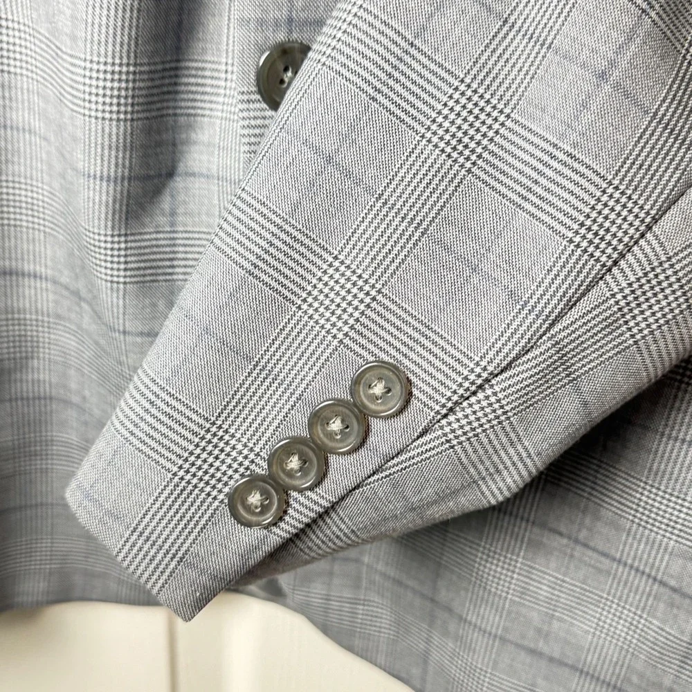 Hart Schaffner Marx Blazer Mens 44L Gray Glen Plaid Sport Coat Made in USA